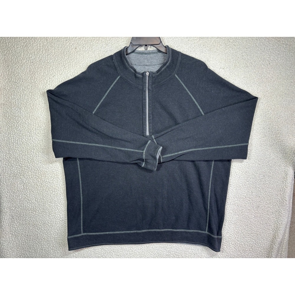 Tommy Bahama Men's 2XLT Reversible 1/4 Zip Pullover Sweater Black Grey Mock Neck